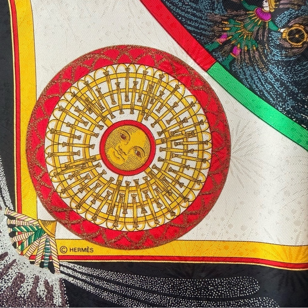 Hermes Feux d'Artifice 100% Silk Scarf in Black Red White and Gold - Picture 2 of 10